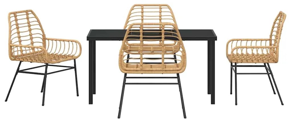 Conjunto de jantar de jardim com 5 peças em poli-rattan marrom