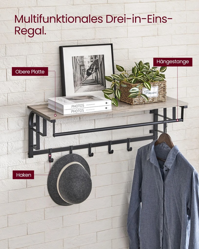 Cabide de parede com 5 ganchos 30 x 66 x 27 cm greige-preto