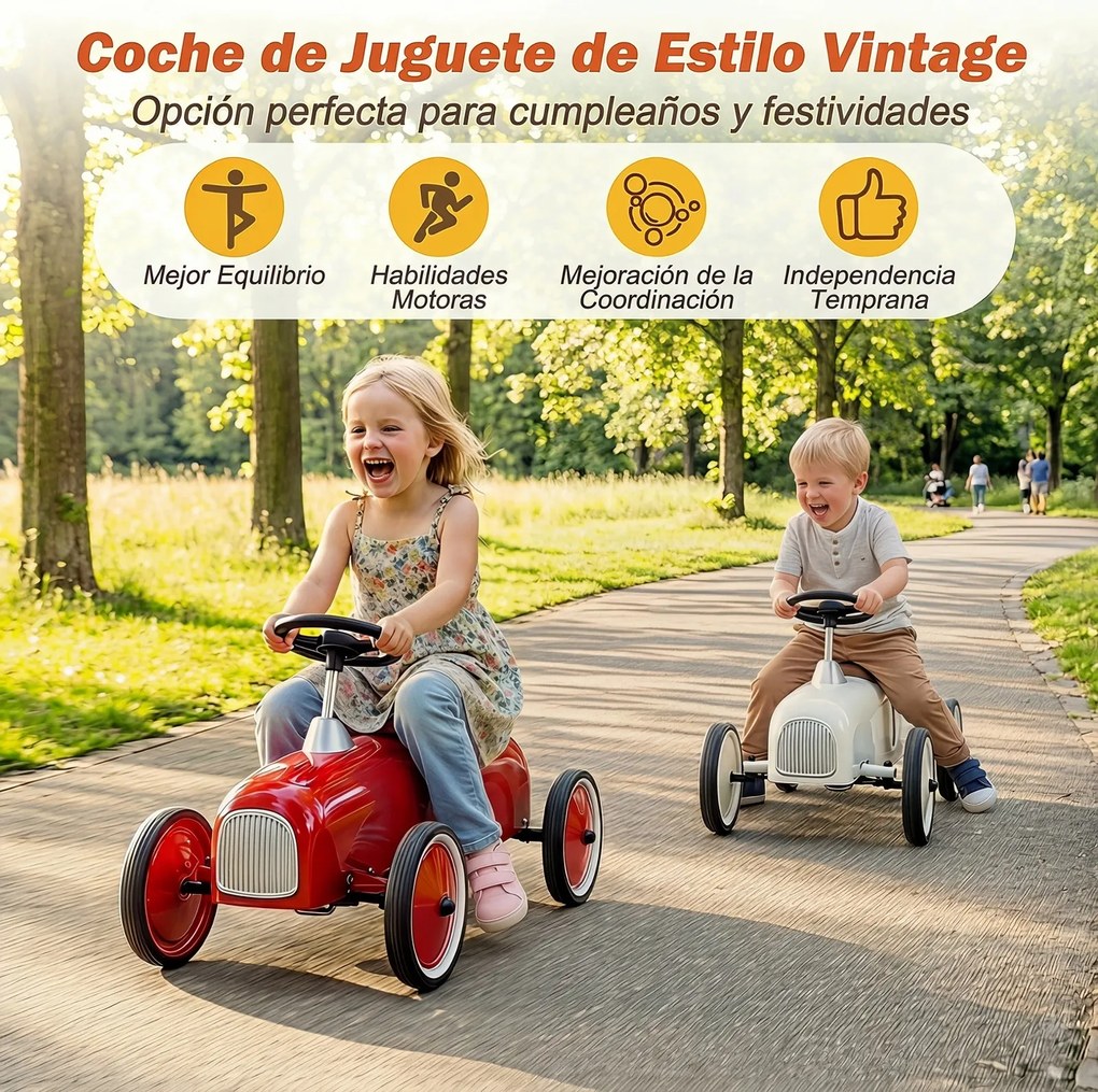 Andador de Bebé Vintage, 75 x 39 x 40 cm, Volante Multifuncional, Branco
