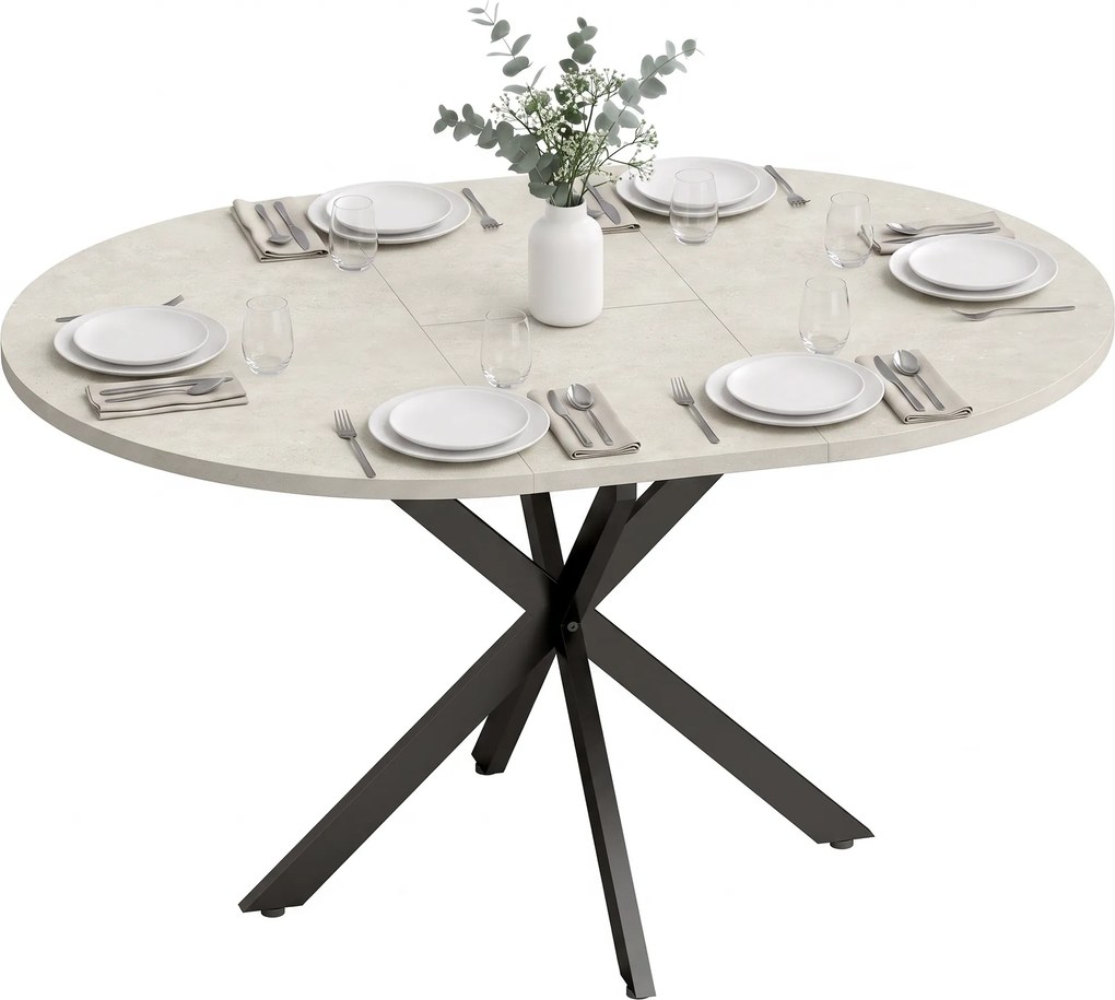 Mesa de Jantar Extensível Oval, 135 x 100 x 75 cm (CADEIRAS NÃO INCLUIDAS), Para 4 a 6 Pessoas, Cinzento