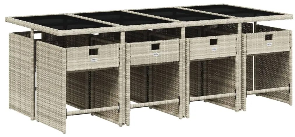 9 pcs conjunto de jantar p/ jardim c/ almofadões cinzento claro