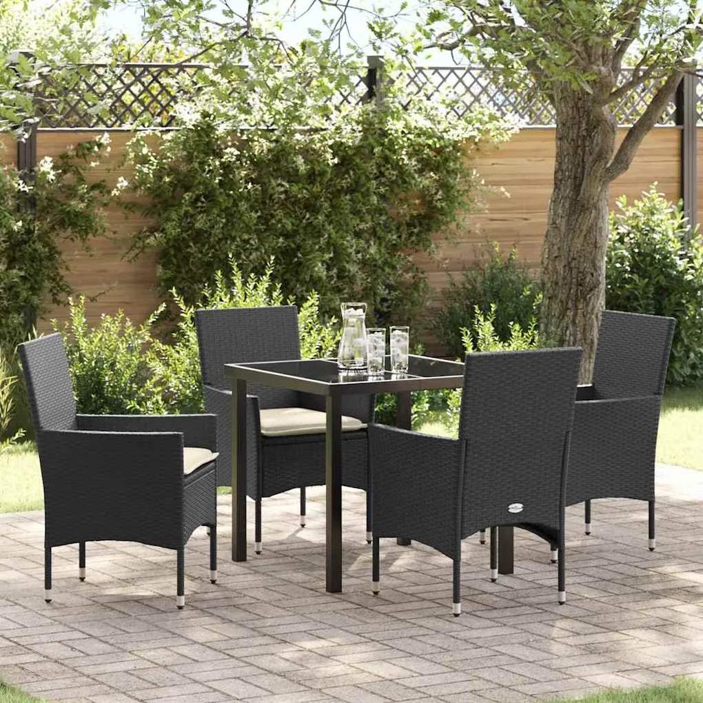 vidaXL Conjunto de Jantar de Jardim com 5 Peças e Almofadas de Rattan Preto