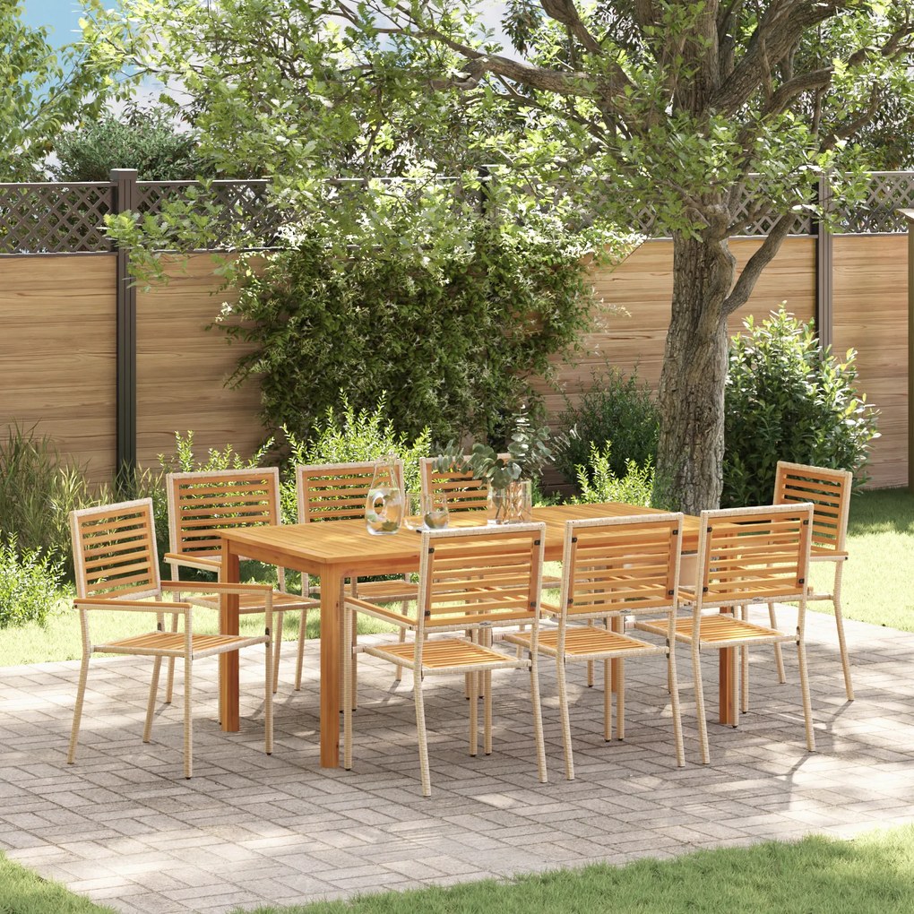 Conjunto de Jantar de Jardim de 9 Peças vidaXL Bege de Polyrattan Acácia