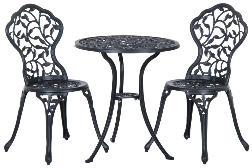 Outsunny Conjunto Bistrô para 2 Pessoas Conjunto de Móveis para Varanda Mesa Bistrô com 2 Cadeiras Preto | Aosom Portugal