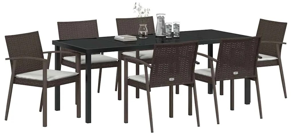 Conjunto de Jantar de Jardim de 7 Peças com Almofadas em Polyrattan Ca