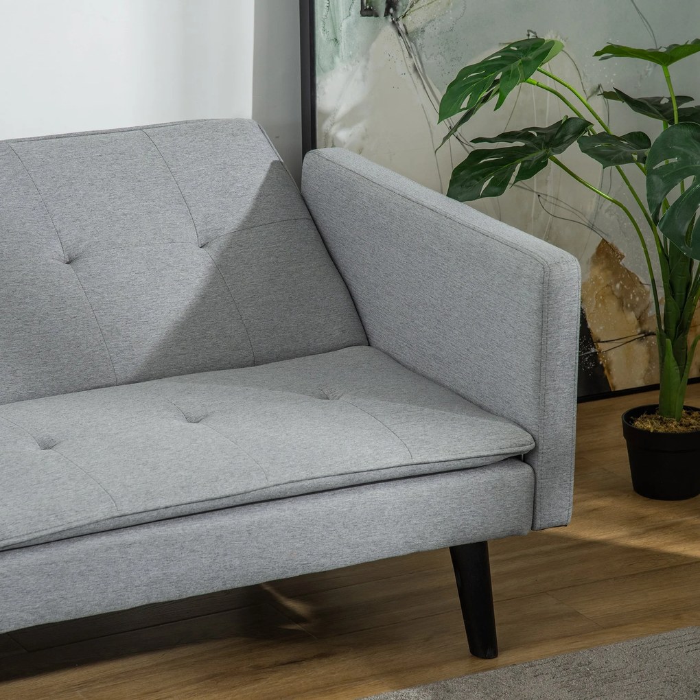 Sofá Cama de 3 Lugares Estofado em Tecido com Encosto Ajustável em 3 Posições e Pés de Madeira Sofá Moderno para Sala de Estar Escritório 198x81x81cm