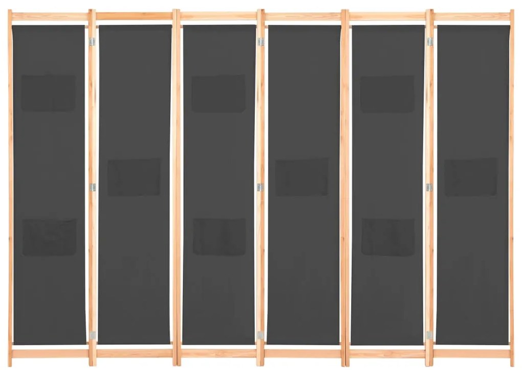 Divisória de quarto com 6 painéis 240x170x4 cm tecido cinzento