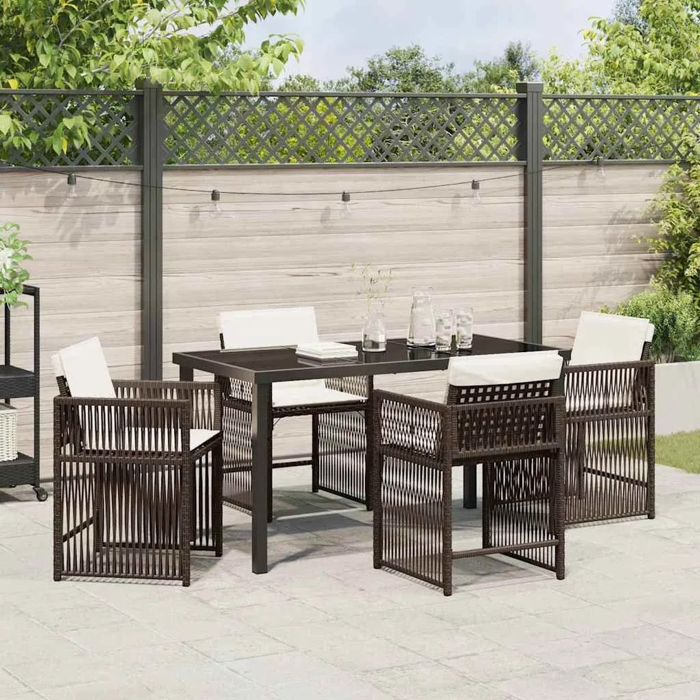 Conjunto de Jantar Jardim 5 Peças com Almofadas de Rattan Sintético Ma