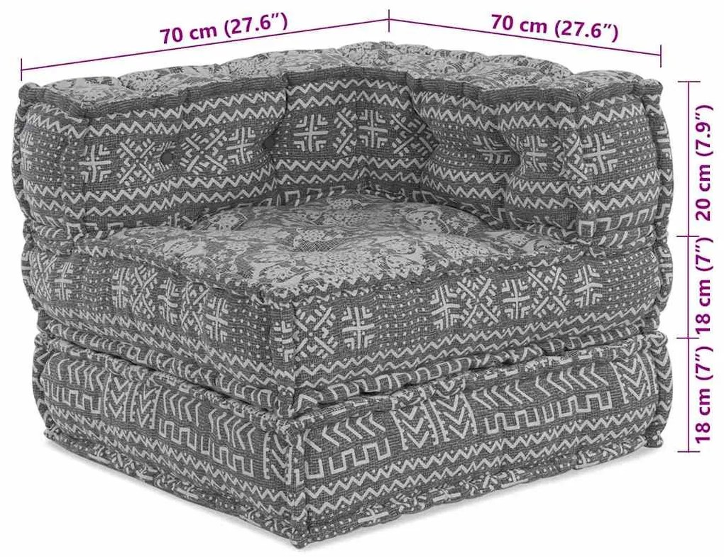Pouf Modular - Cinza Claro, 70x70x54 cm, Tecido