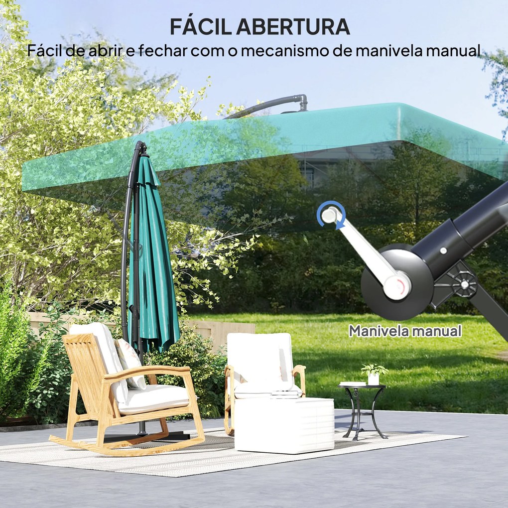 Chapéu de Sol de Jardim 295x295x260 cm Chapéu de Sol Excêntrico com Re
