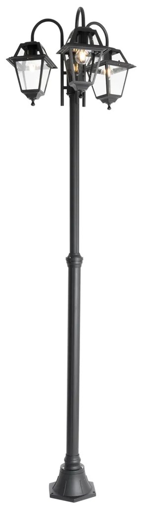 Lanterna exterior clássica preta 235 cm 3-luzes IP44 - Berta