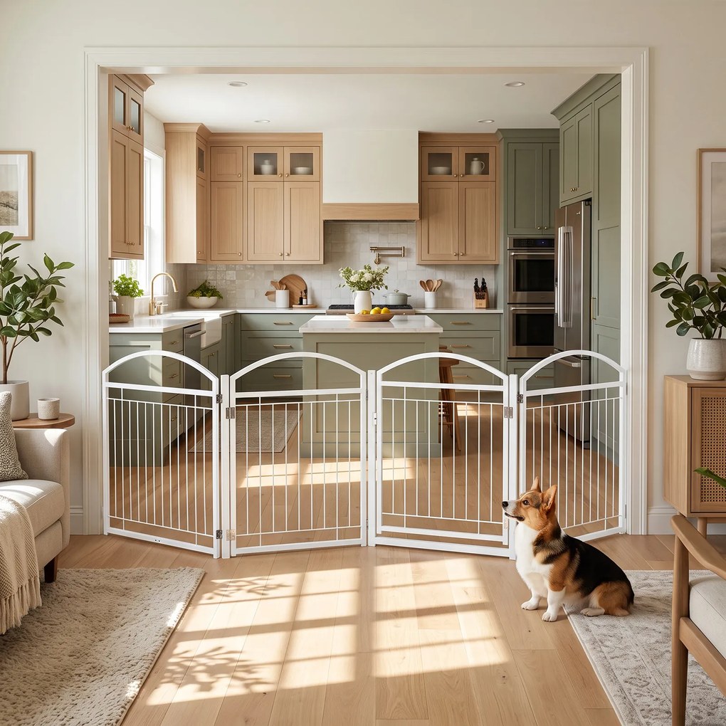 Parque para Cães Dobrável, 240 x 81 cm, Painéis Modulares, Branco