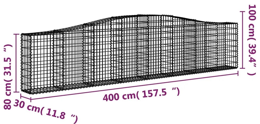 Cestos gabião arqueados 9 pcs 400x30x80/100cm ferro galvanizado