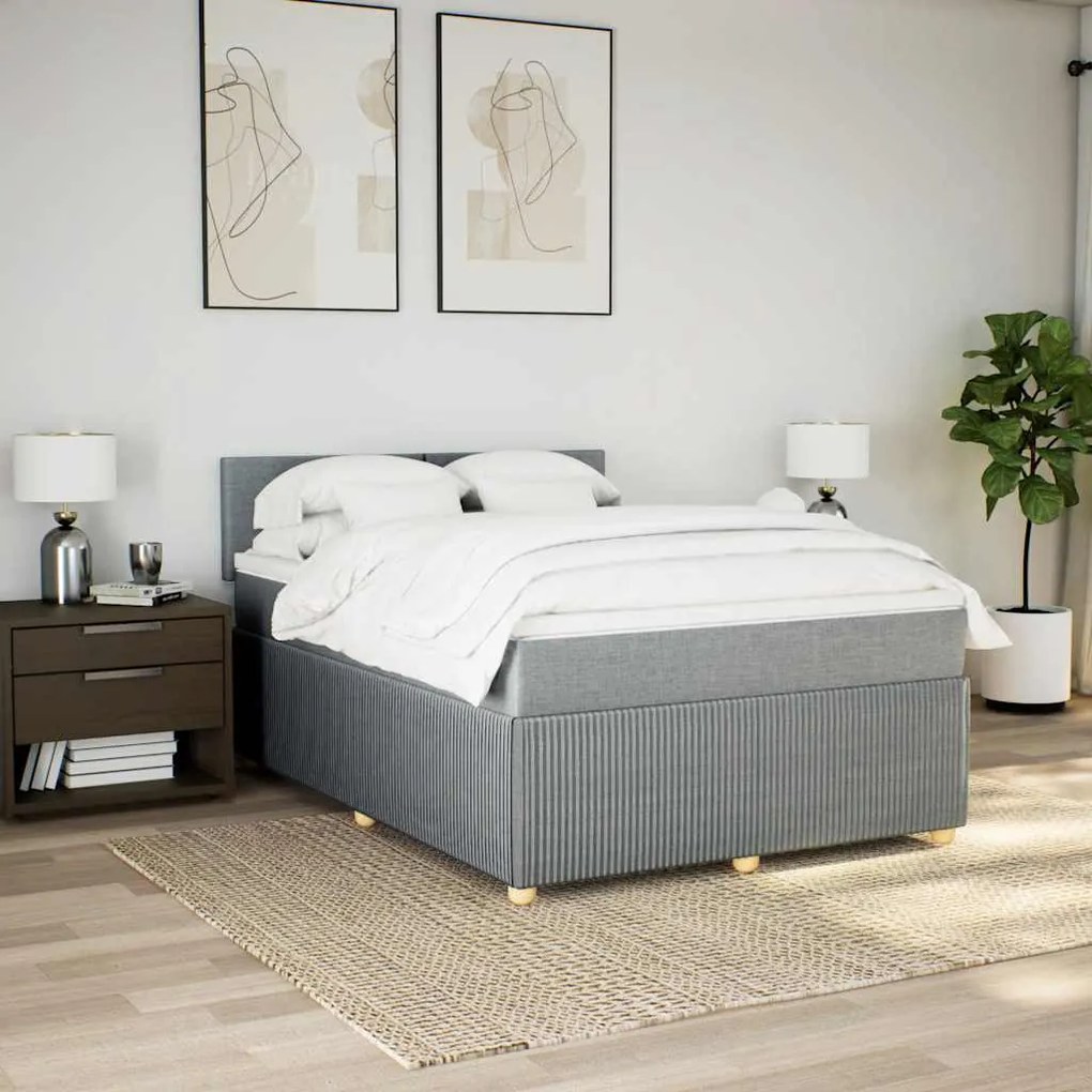 Cama com molas/colchão 160x200 cm tecido cinzento-claro