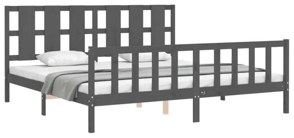 Estrutura de cama com cabeceira 200x200 cm madeira maciça cinza