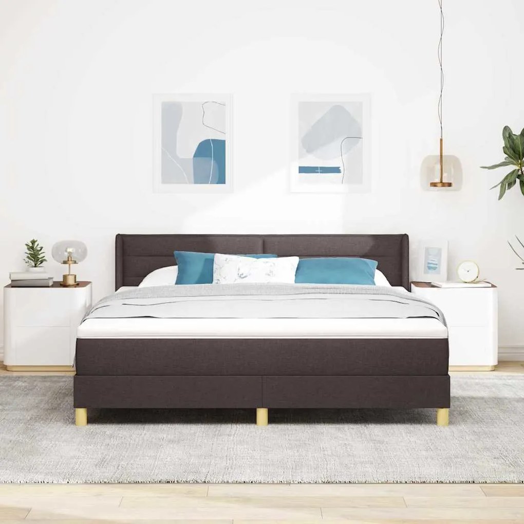 Cama Box Marrom Escuro e Branco 180 x 200 cm Poliéster