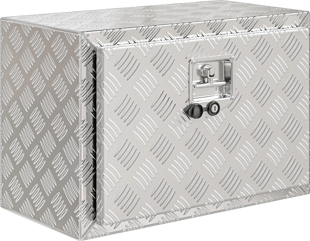 HOMCOM Caixa de Ferramentas para Caminhão em Alumínio 60,9x35,5x40,6 cm Baú de Armazenamento 76 L com Fechadura e Chaves Prata | Aosom Portugal