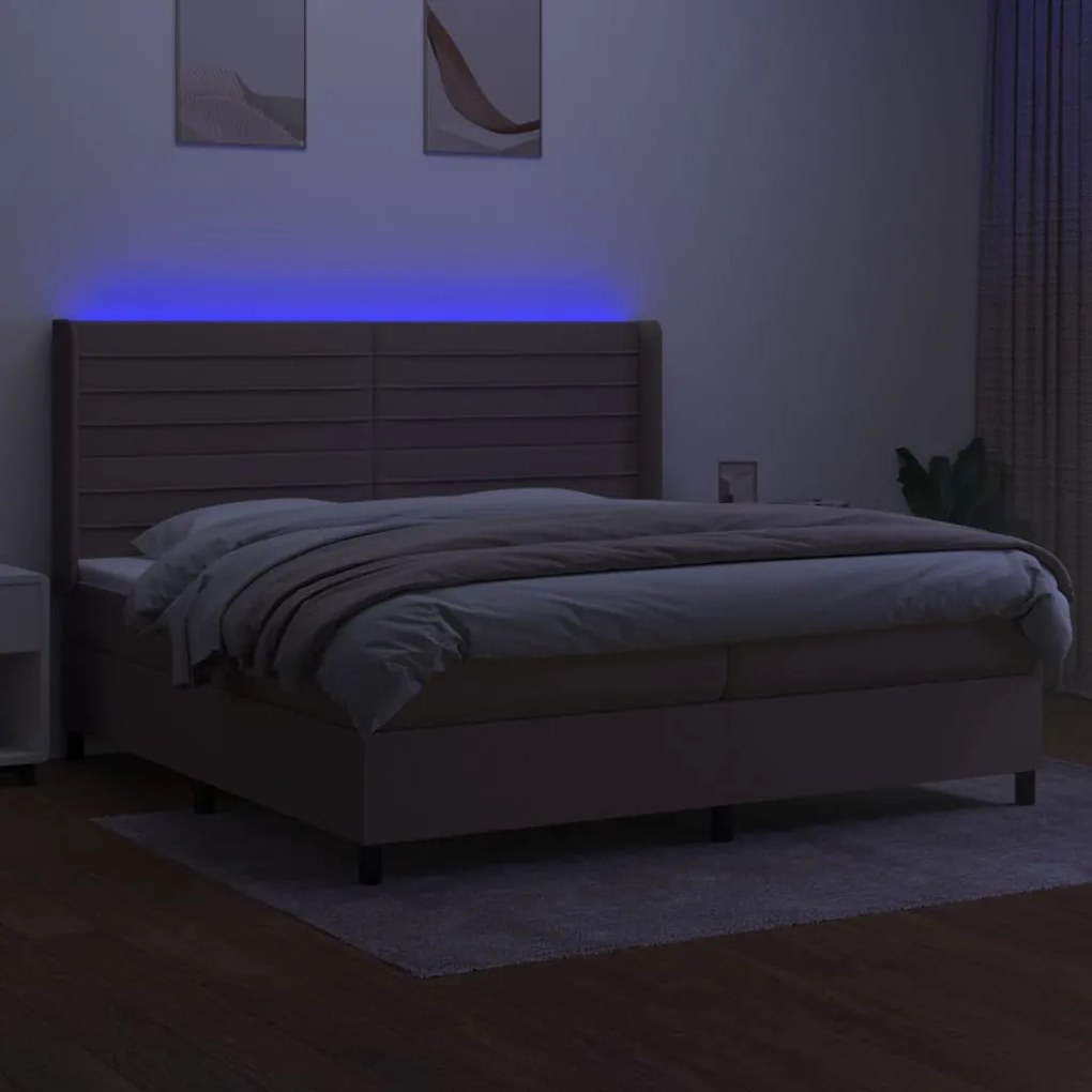 Cama box spring colchão/LED 200x200cm tecido cinza-acastanhado