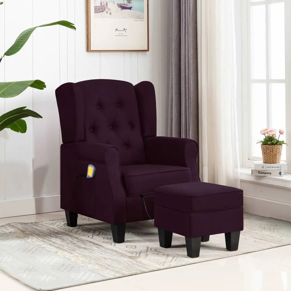 vidaXL Poltrona de massagens com apoio de pés tecido roxo