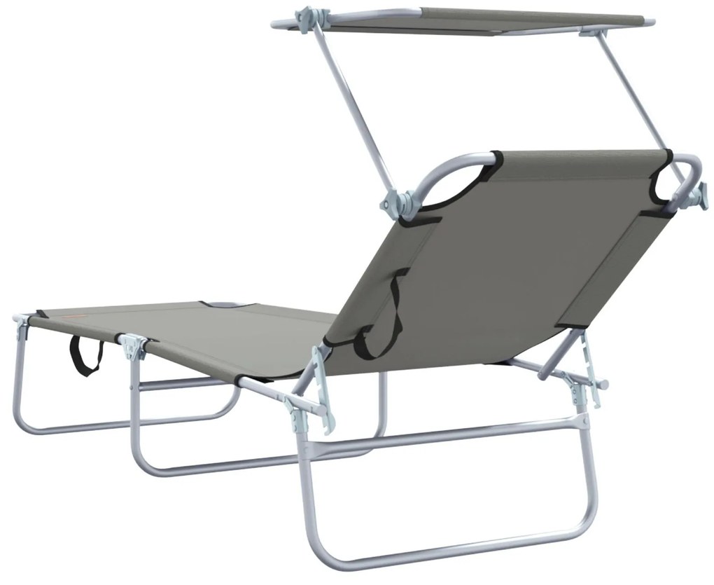 Espreguiçadeiras dobráveis 2 pcs com toldo em tecido Oxford cinza 600D