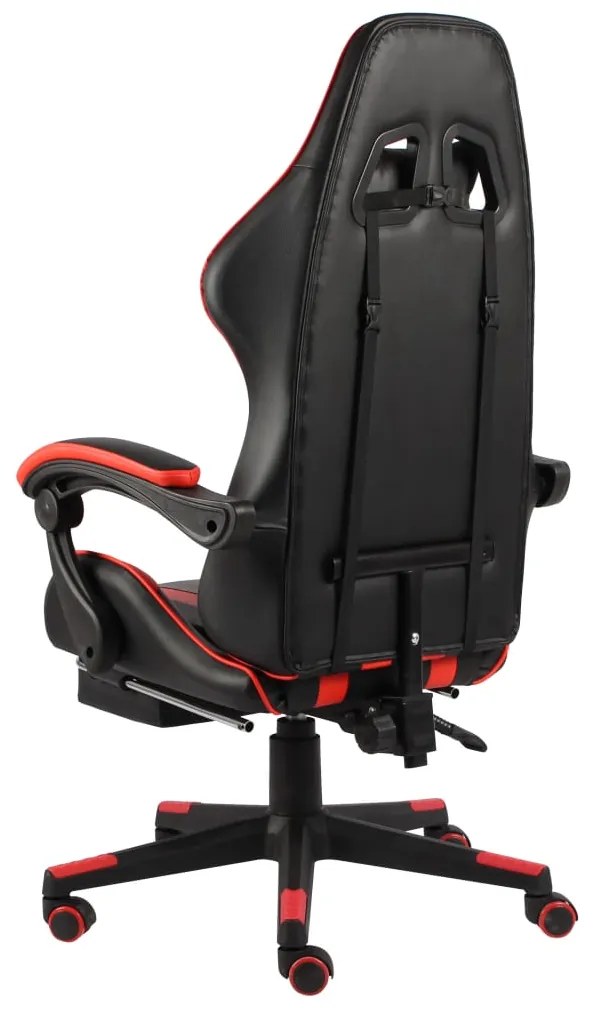 Cadeira estilo corrida c/ apoio pés couro artif. preto/vermelho