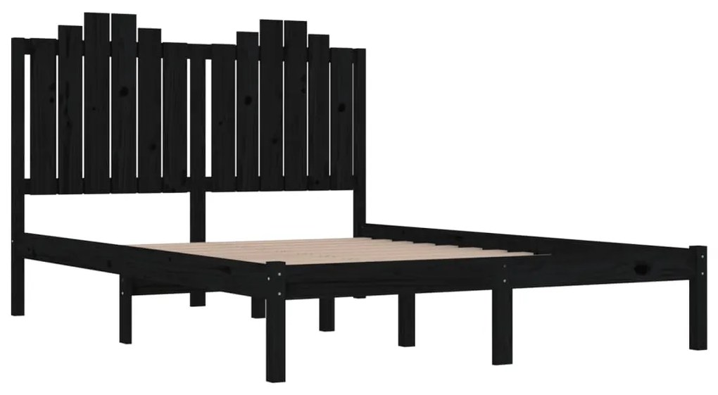Estrutura de cama 140x190 cm madeira de pinho maciça preto