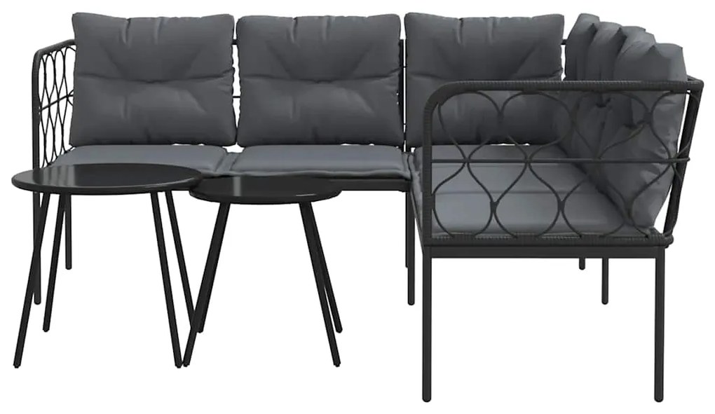 Conjunto de sofás de jardim c/ almofadões aço/textilene preto