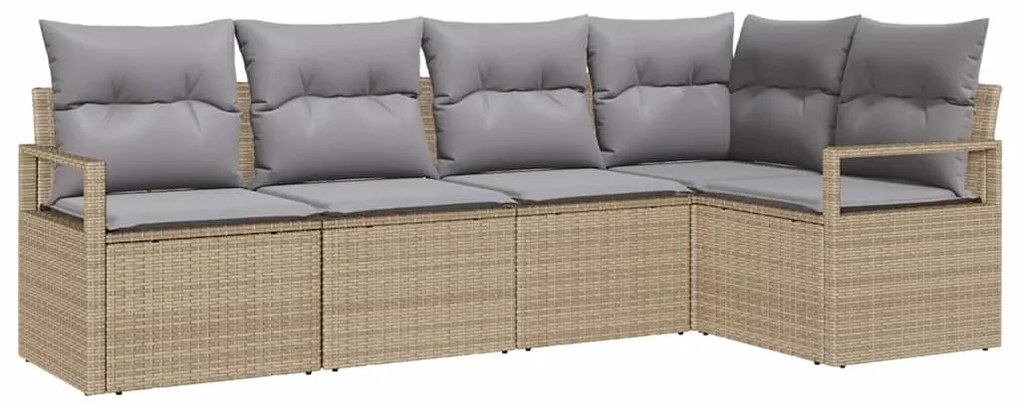Sofá de Jardim 5 Peças com Almofadas Bege em Rattan