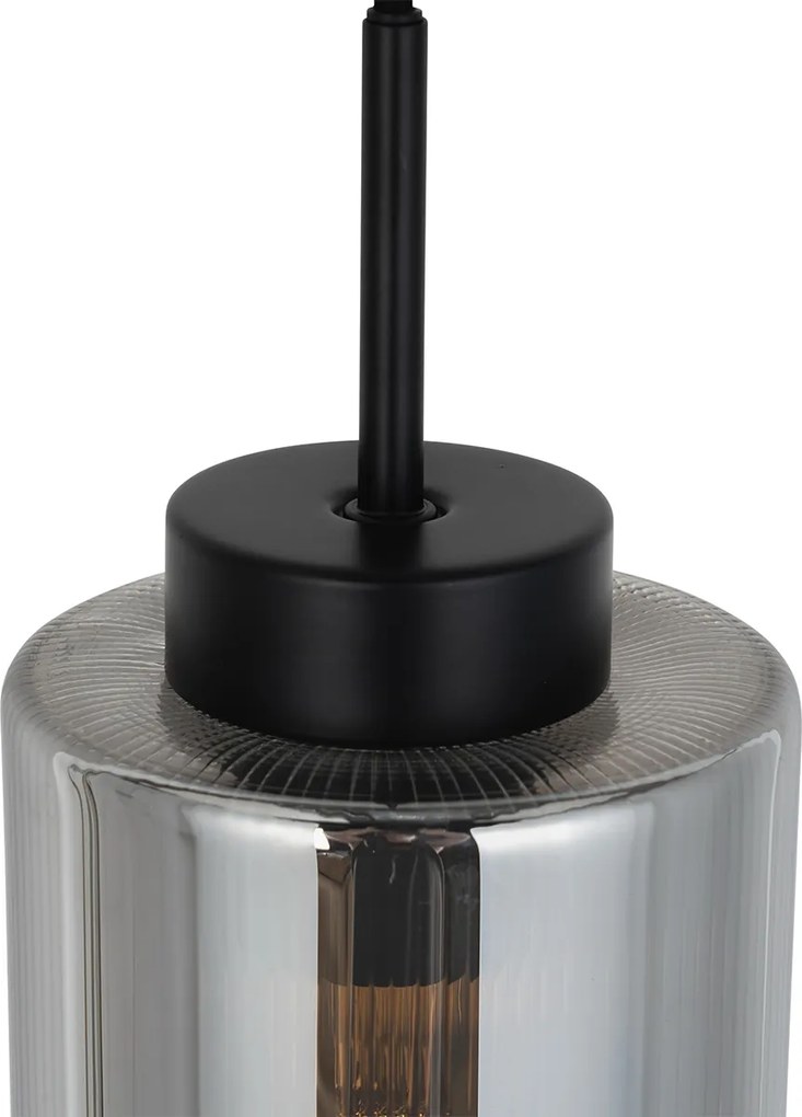 Candeeiro de suspensão Art Deco preto com vidro fumê - Laura