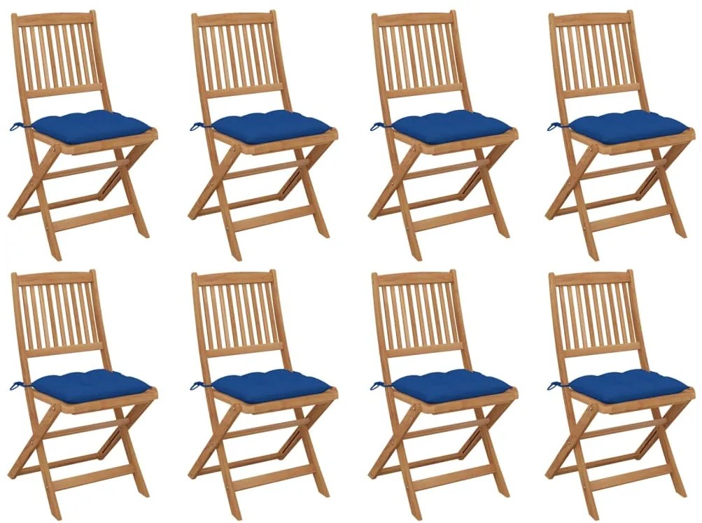vidaXL Cadeiras de exterior dobráveis c/ almofadões 8pcs acácia maciça