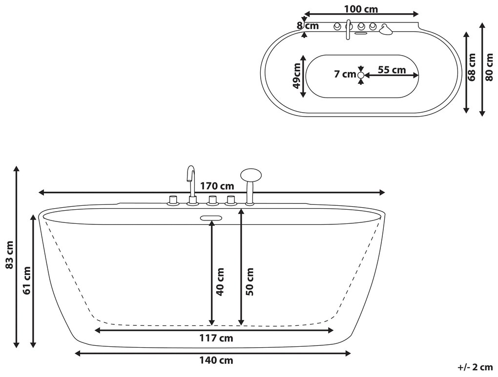 Banheira autónoma em acrílico preto 170 x 80 cm ROTSO Beliani