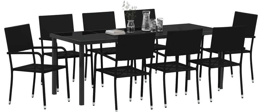 Conjunto de Jantar de Jardim 9 Peças Rattan Poliéster Preto