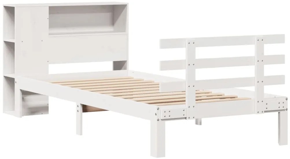 Cama com estante sem colchão 75x190 cm pinho maciço branco