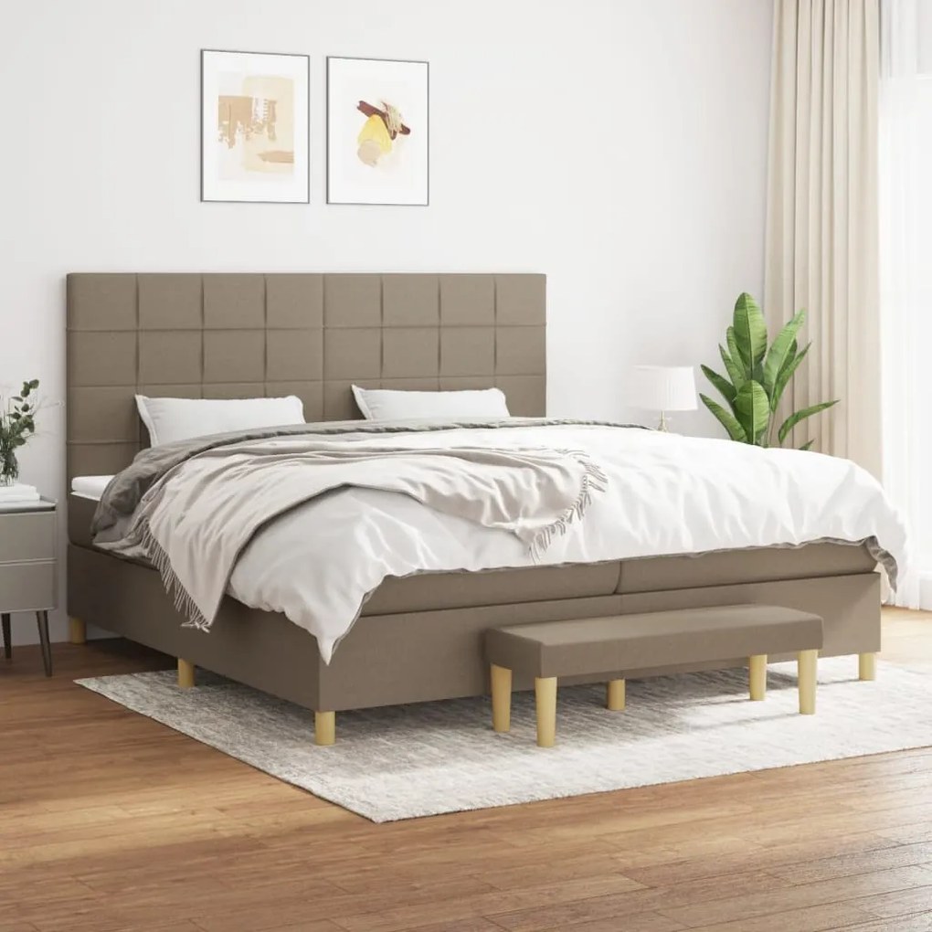 vidaXL Cama com molas/colchão 200x200 cm tecido castanho-acinzentado