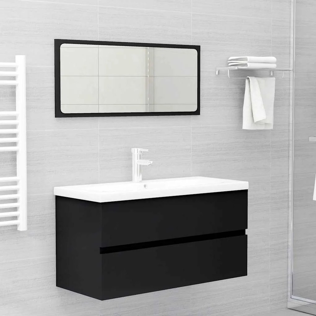 vidaXL 2 pcs conj. móveis de casa de banho derivados de madeira preto