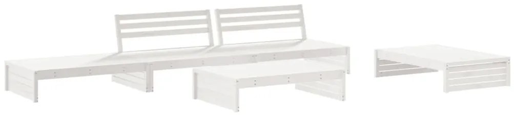 5pcs conjunto lounge jardim c/ almofadões madeira maciça branco