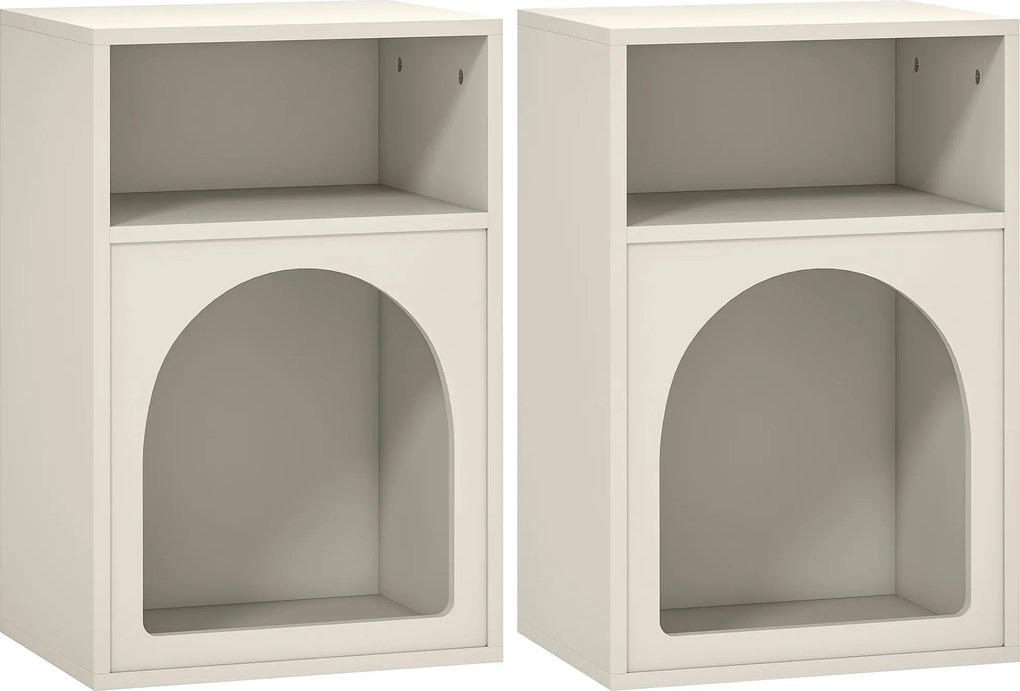 HOMCOM Conjunto de 2 mesas de cabeceira, mesa de noite com compartimentos abertos, design em arco, 40 x 30 x 60 cm, creme | Aosom Portugal