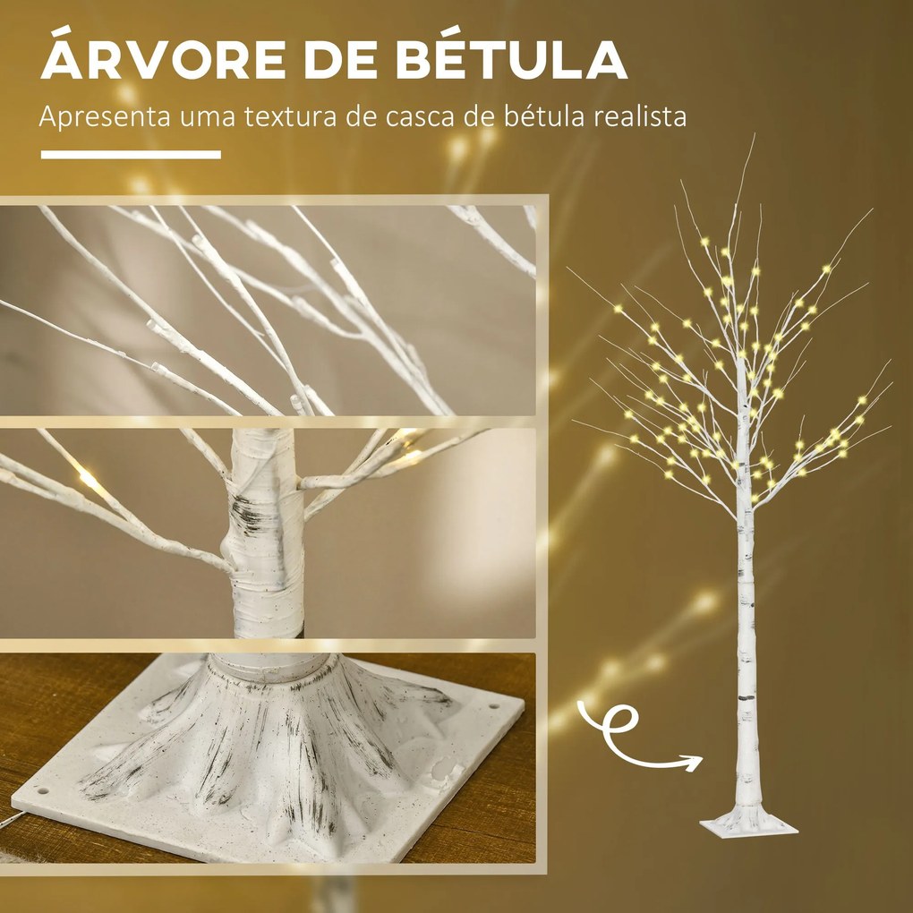 Árvore de Bétula Altura 180cm com 96 Luzes LED IP44 Branco Quente Ramo