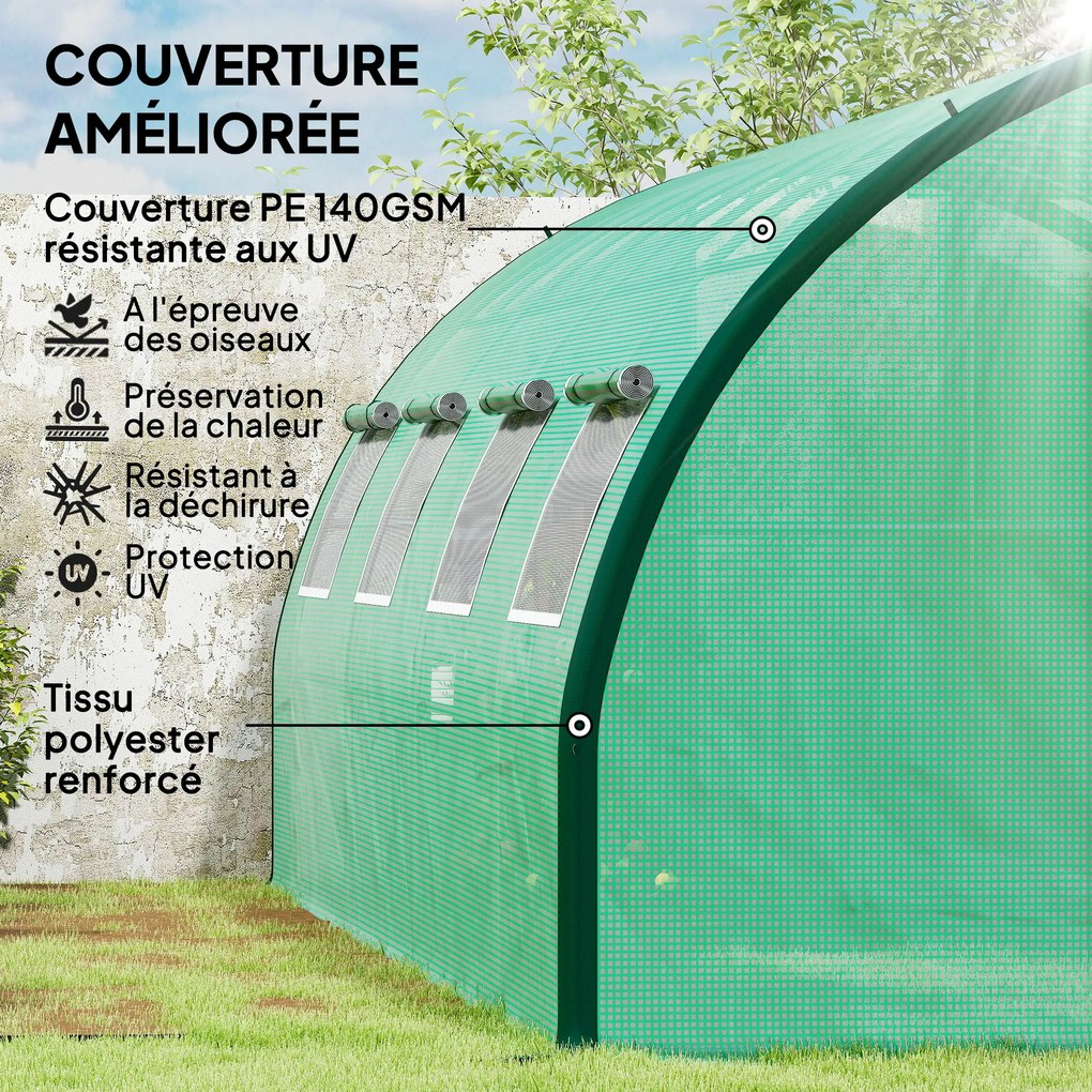 Estufa de jardim tipo túnel 6 x 3 x 2 m, 18 m², 8 janelas, 2 portas articuladas, lona de PE, estrutura em ferro galvanizado verde
