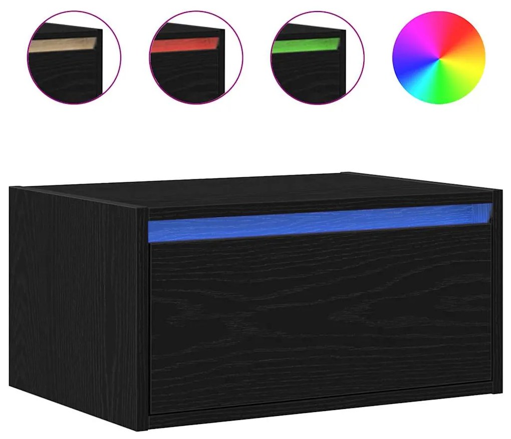 Mesas de cabeceira de parede com luzes LED 2 pcs carvalho preto