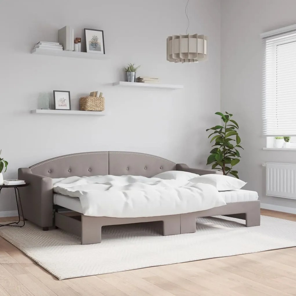 vidaXL Sofá-cama c/ gavetão/colchões 80x200cm tecido cinza-acastanhado