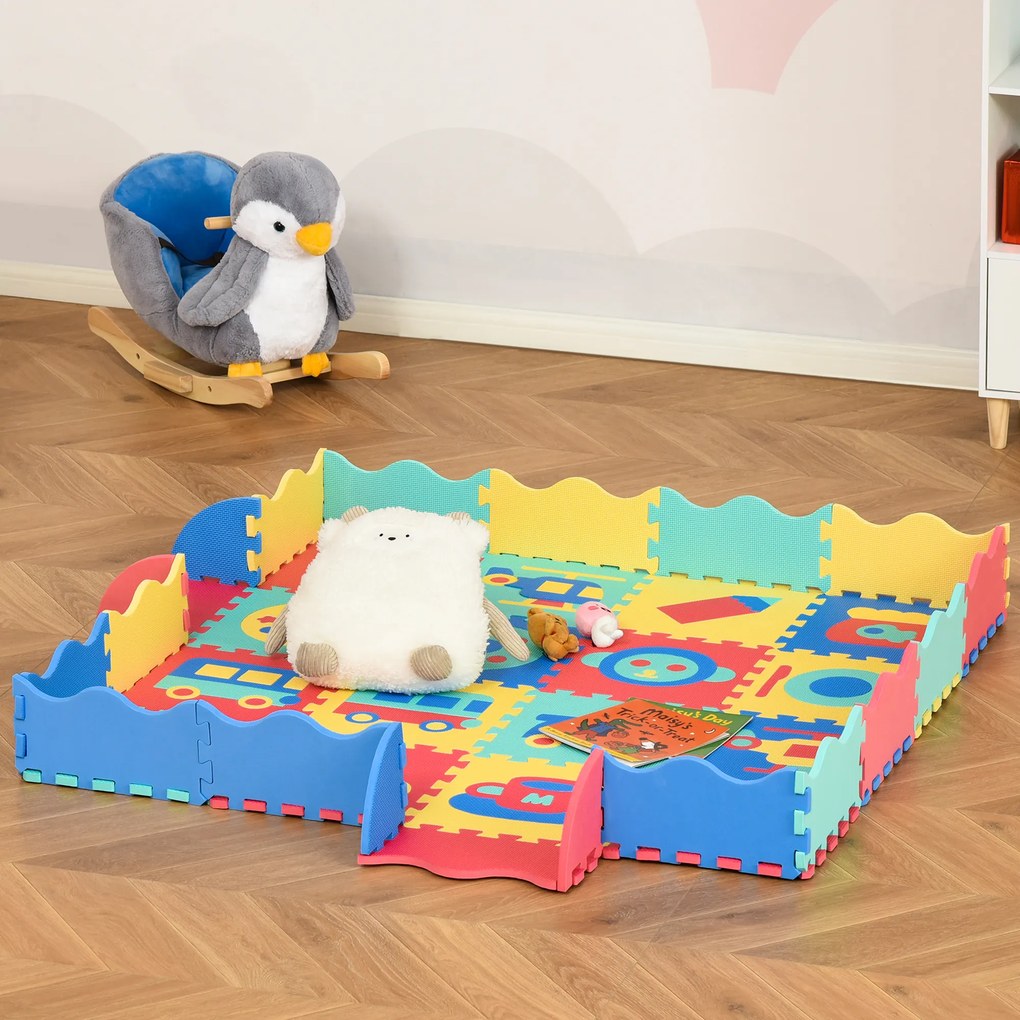 HOMCOM Tapete Puzzle para Crianças 150x150cm com 36 Peças de Espuma EVA Suave Área de 1,44m² Tapete Quebra Cabeças para Bebé Multicor