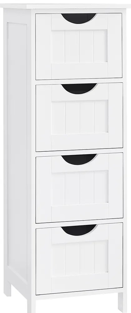 VASAGLE LHC40W, Móvel de banheiro com 4 gavetas, cômoda, 30 x 30 x 82 cm, para sala de estar, cozinha e corredor, economizador de espaço, branco