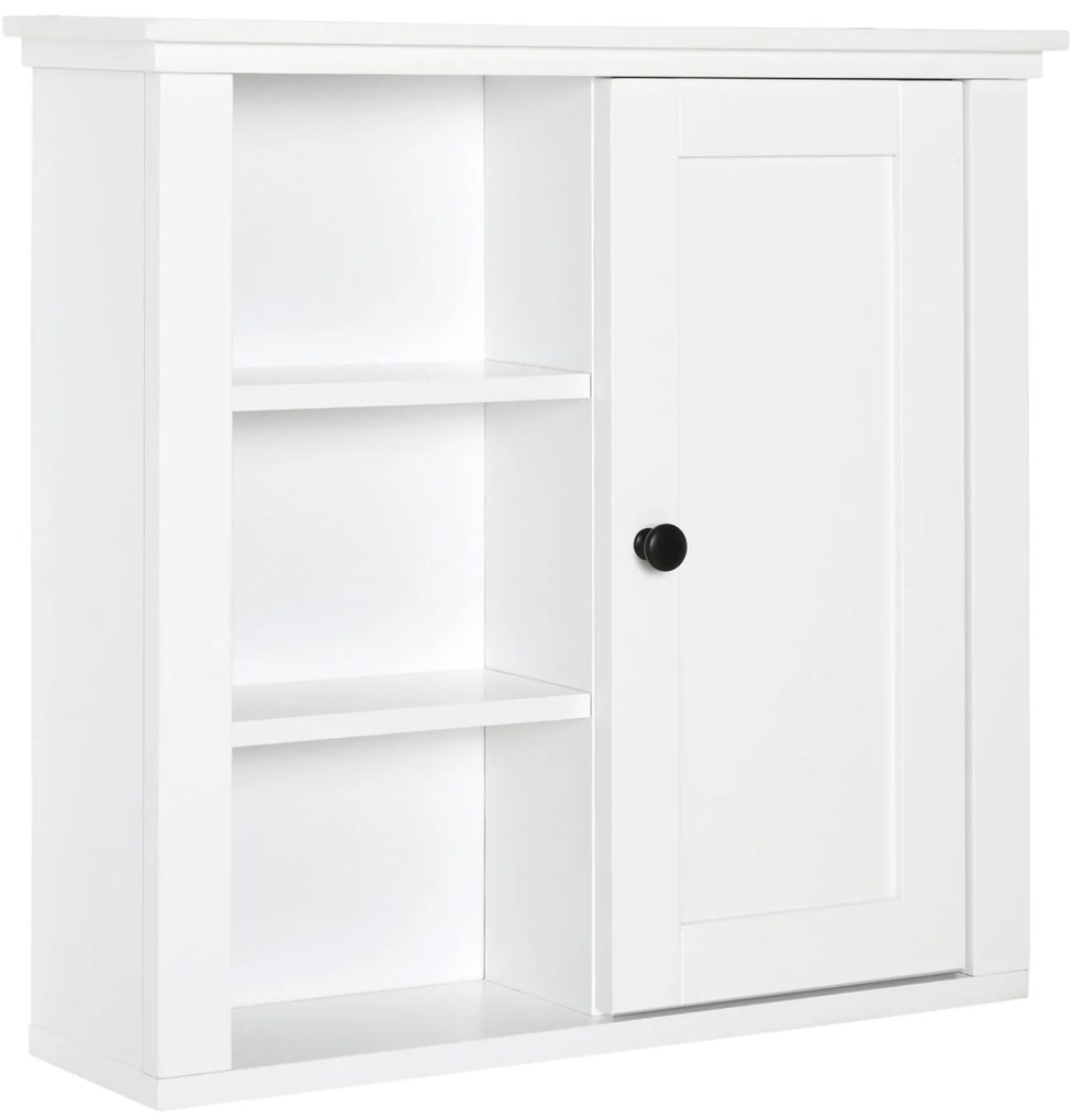 HOMCOM Armário de banheiro multifuncional Armário de parede com economia de espaço com 3 níveis abertos 1 porta Prateleira de sobreposição ajustável 53x14.5x50.5 cm Branco