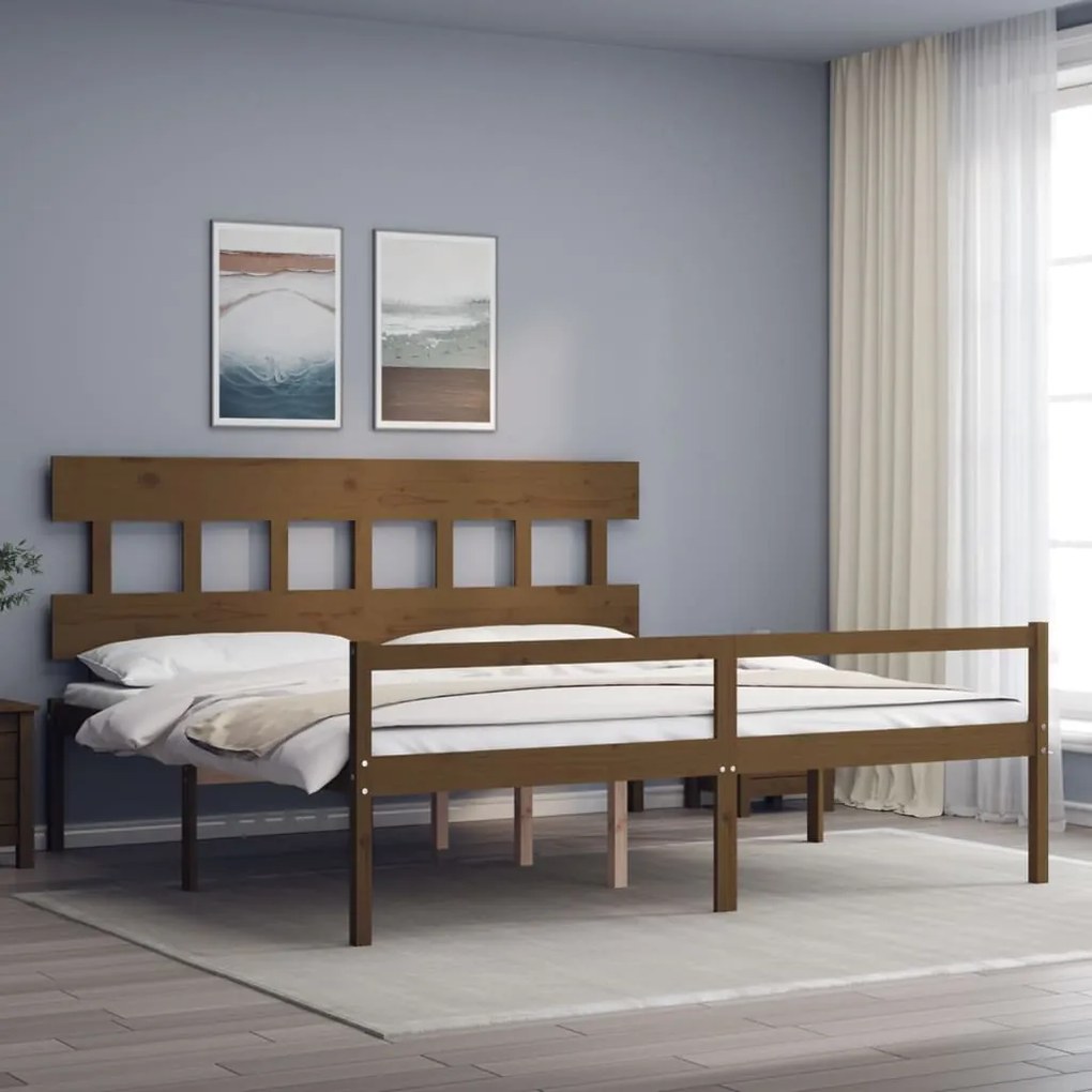 Cama para idosos c/ cabeceira 200x200 cm madeira castanho-mel