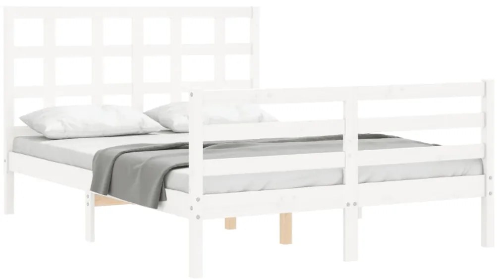 Estrutura de cama com cabeceira 140x200cm madeira maciça branco