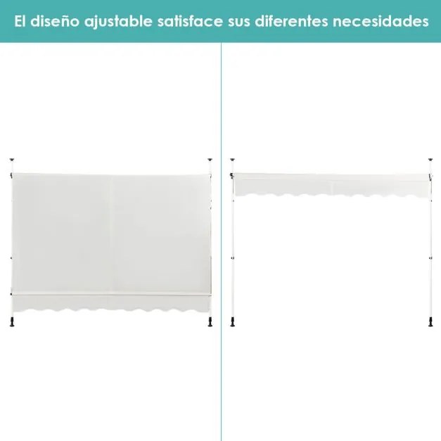 Toldo telescópico e retrátil 300 x 120 cm resistente aos raios UV impermeável com manivela manual e altura ajustável para janela varanda bege