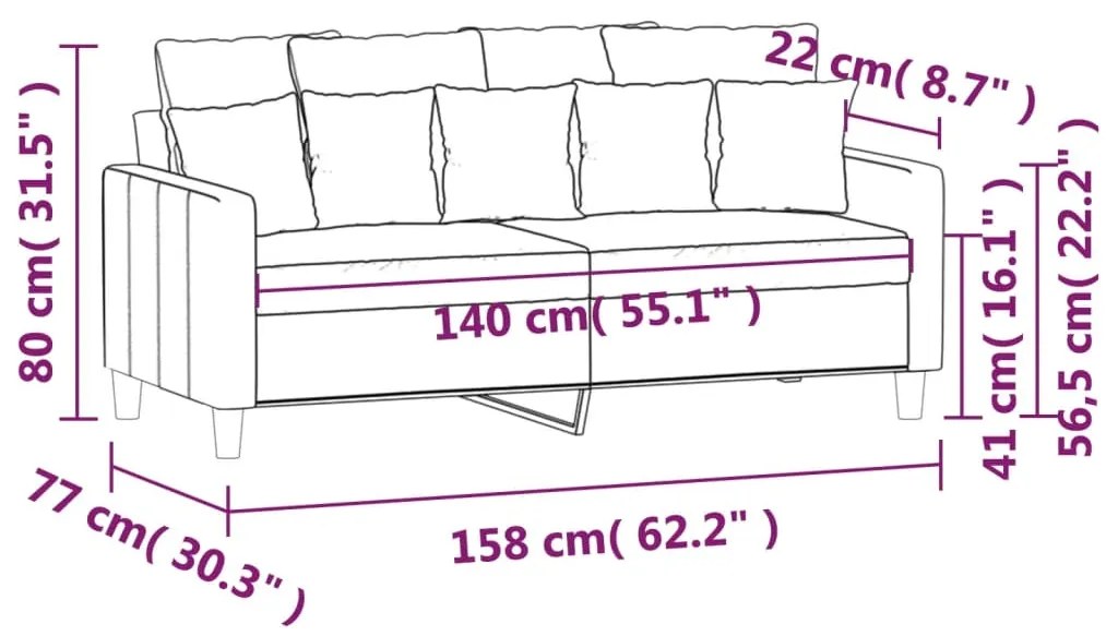 Sofá de 2 lugares veludo 140 cm castanho