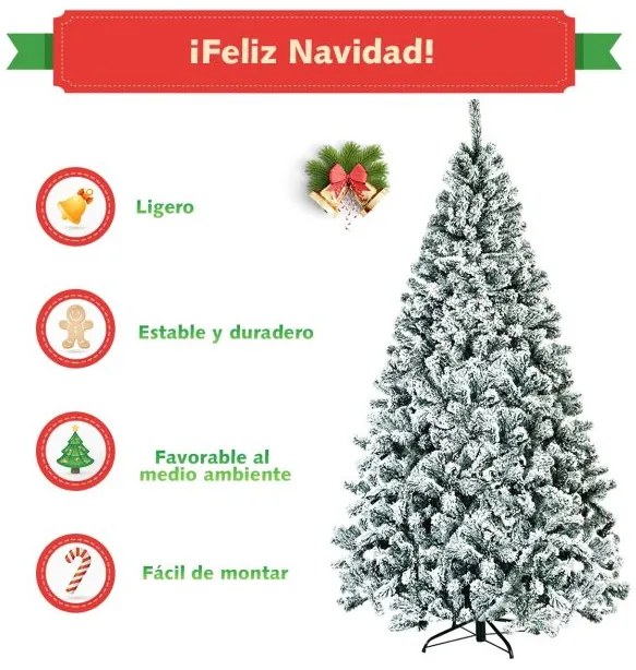 Árvore de Natal com 2,25 m, sem iluminação, com dobradiças e base metálica Verde