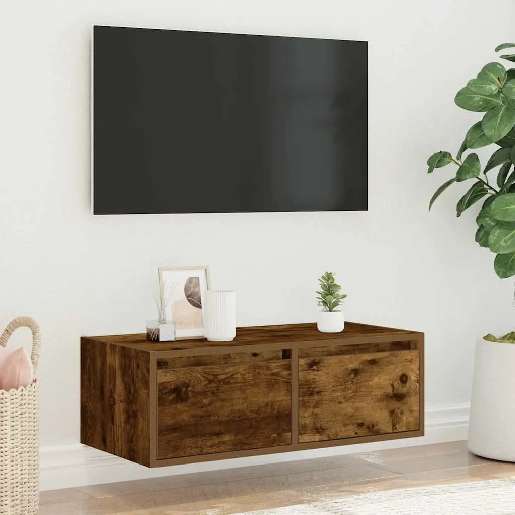 Móvel de TV com luzes LED 75x35,5x25 cm carvalho fumado